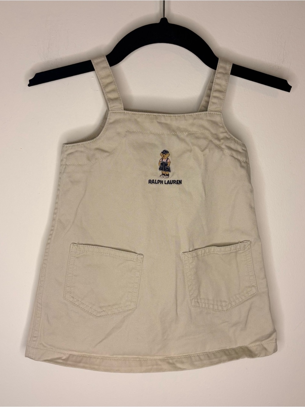 Ralph Lauren Vintage Cream Dress, Embroidered Bear, Buttons On Side Size 6-12M